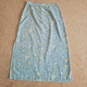 Christopher & Banks Light Blue Floral Long Crepe Skirt 12